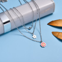 Stainless Steel Dainty Flower Layered Necklace -SSNEG143-32987