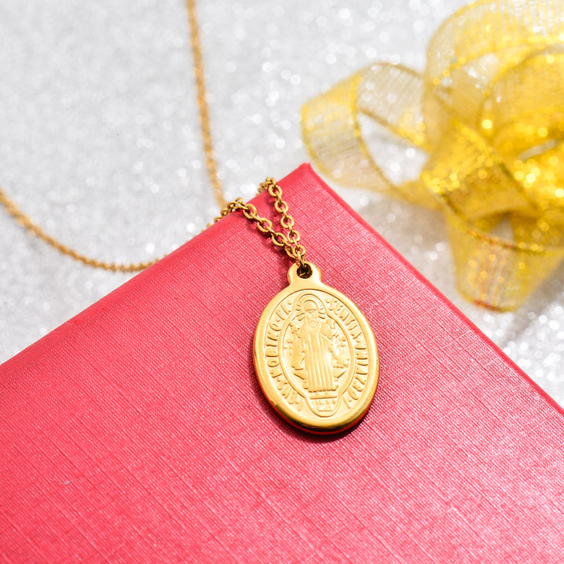 18k Gold Plated San Benito Medal Pendant Necklace -SSNEG143-32739