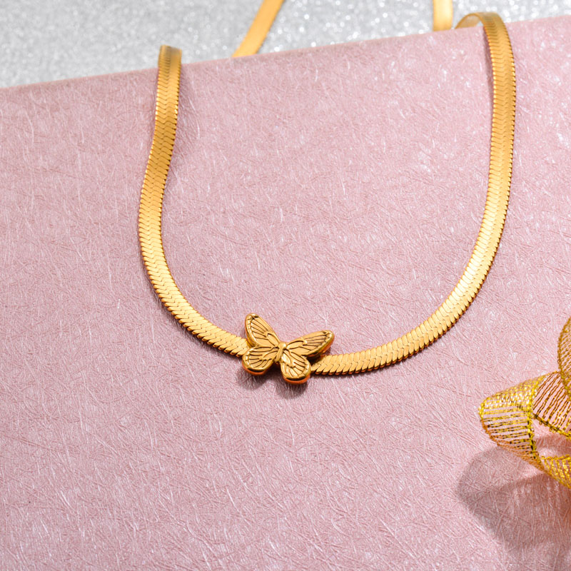 18k Gold Plated Butterfly Choker Necklace -SSNEG143-32776