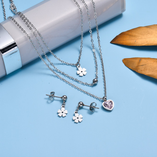 Stainless Steel Dainty Flower Jewelry Sets -SSCSG143-32985