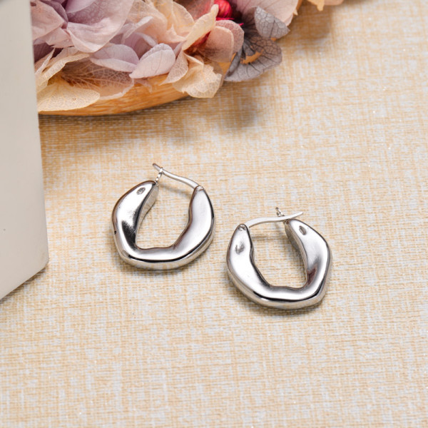 Stainless Steel French Style Hoop Earrings -SSEGG143-32850
