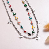 Stainless Steel Evil Eye Link Chain Layered Necklace -SSNEG143-32983