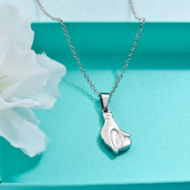 Stainless Steel Hand Heart Pendant Necklace -SSNEG143-32710
