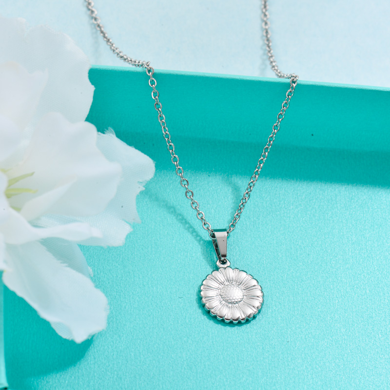 Stainless Steel Sunflower Pendant Necklace -SSNEG143-32717