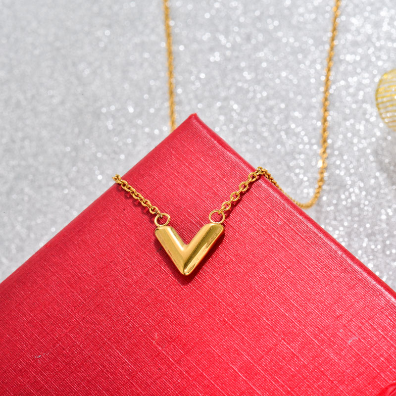 18k Gold Plated Letter V Pendant Necklace -SSNEG143-32763