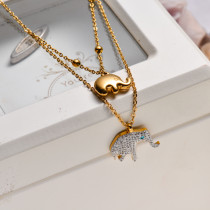 18k Gold Plated Crystal Elephant Layered Necklace -SSNEG143-32858