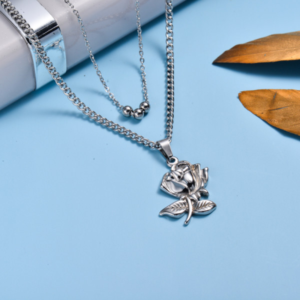 Stainless Steel Rose Layer Necklace -SSNEG143-33018