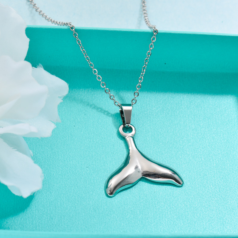 Stainless Steel Mermaid Fish Tail Pendant Necklace -SSNEG143-32721