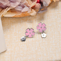 Stainless Steel Pink Flower Drop Earrings -SSEGG143-32864