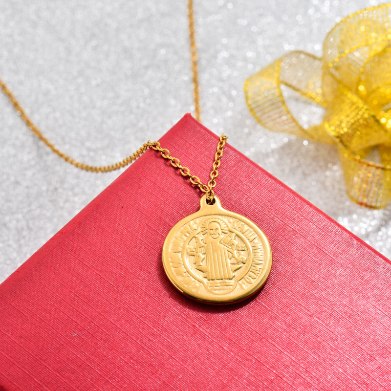 18k Gold Plated San Benito Medal Pendant Necklace -SSNEG143-32723