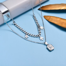 Stainless Steel Medal Layered Necklace -SSNEG143-33003