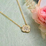 18k Gold Plated Crystal Clover Pendant Necklace -SSNEG143-32891