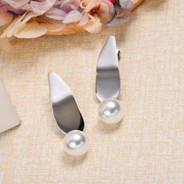 Stainless Steel Pearl Drop Earrings -SSEGG143-32862
