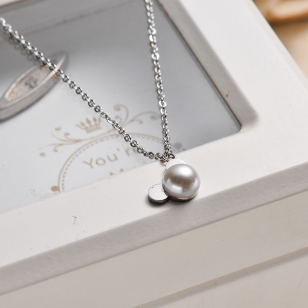 Stainless Steel Pearl Pendant Necklace -SSNEG143-32833