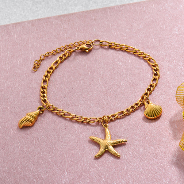 18k Gold Plated Beach Marine Charm Bracelets -SSBTG143-32791