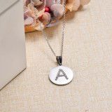 Stainless Steel Crystal Initial Letter Pendant Necklace -SSNEG143-32845