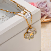 18k Gold Plated Flower CZ Zircon Layered Necklace -SSNEG143-32841