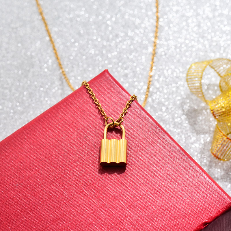 18k Gold Plated Lock Pendant Necklace -SSNEG143-32759