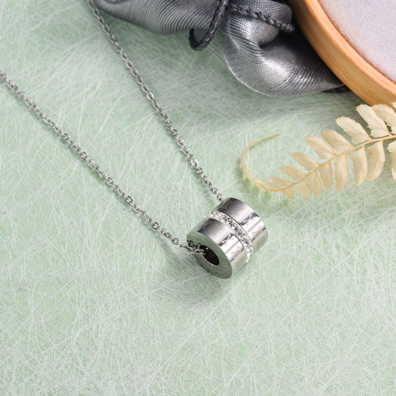 Stainless Steel Crystal Tube Pendant Necklace -SSNEG143-32900