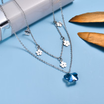 Stainless Steel Dainty Flower Layer Necklace -SSNEG143-32996