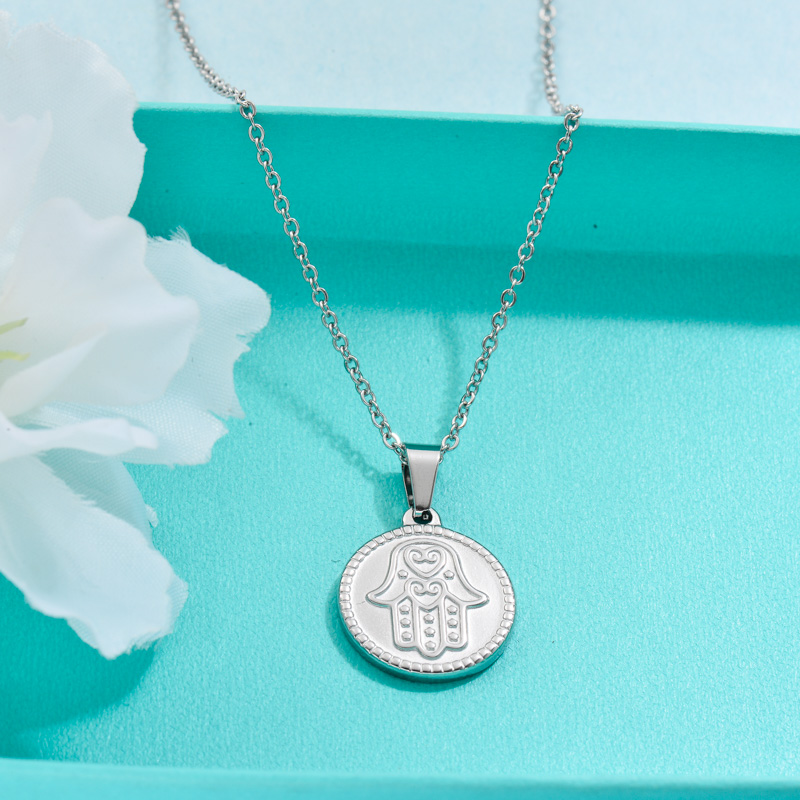 Stainless Steel Hamsa Hand Pendant Necklace -SSNEG143-32713
