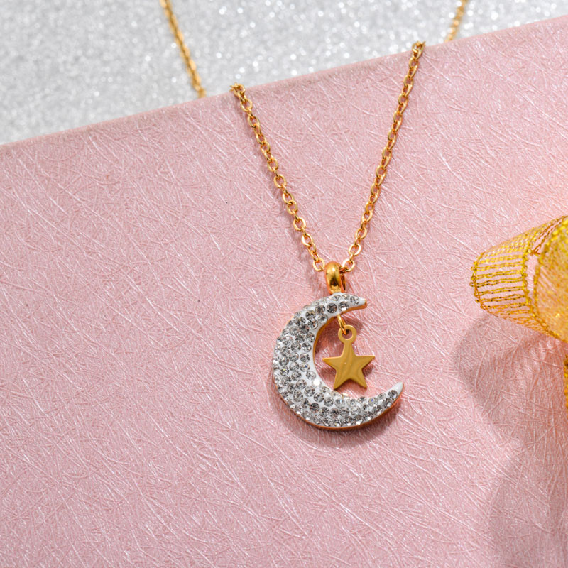 18k Gold Plated Moon Star Pendant Necklace -SSNEG143-32779