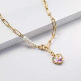 Collares de Acero Inoxidable para Mujer con dije de corazon cristal