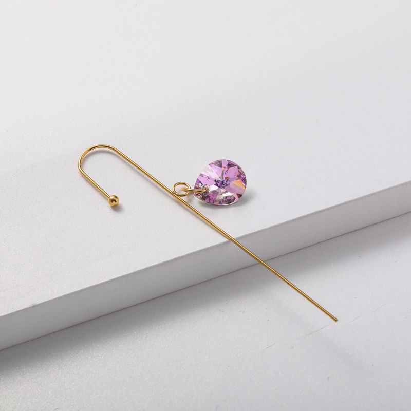 aretes de acero con piedra morada oro 18k