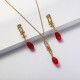 juego de collar y aretes dorado con dije roja