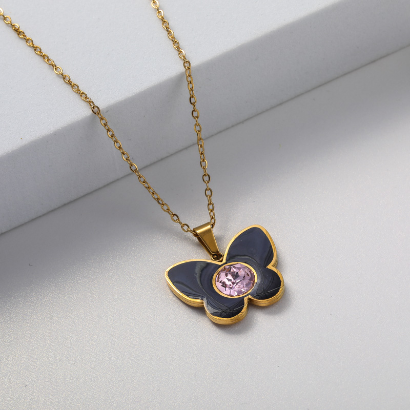collar personalizado con dije mariposa negra color silver
