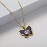 collar personalizado con dije mariposa negra color silver