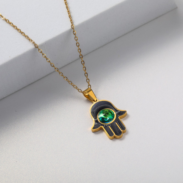 collar colores con ojo de fatima negra oro 18K