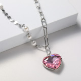 collar aesthetic acero inoxidable moda para mujer corazon colgante cristal y perlas