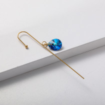 aretes dorado color oro 18k con piedra redonda azul