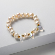 pulsera de perlas natural con charm para mujer
