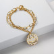 pulsera charms doble cadena con cara feliz blanca 18K