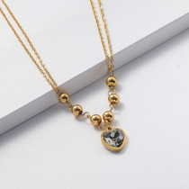 Collares de Acero Inoxidable para Mujer con dije de corazon cristal