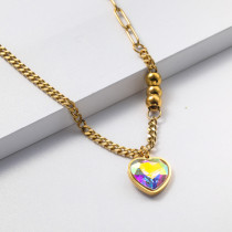 Collares de Acero Inoxidable para Mujer con dije de corazon cristal