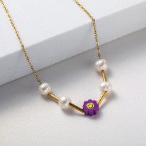 collares iniciales de Acero Inoxidable 18k para Mujer perlas y flores por mayor