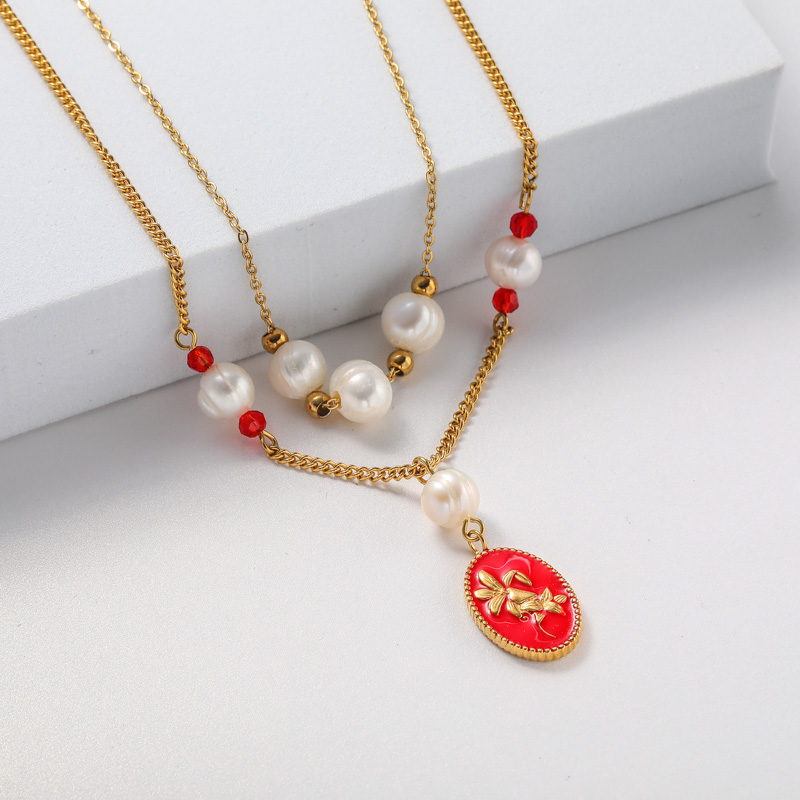 collar mujer doble cadena oro 18 con perla natural