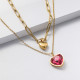 Collares de Acero Inoxidable para Mujer doble cadenas con dije de corazon roja