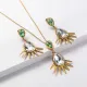 juego de collar y aretes dorada con piedra cristal