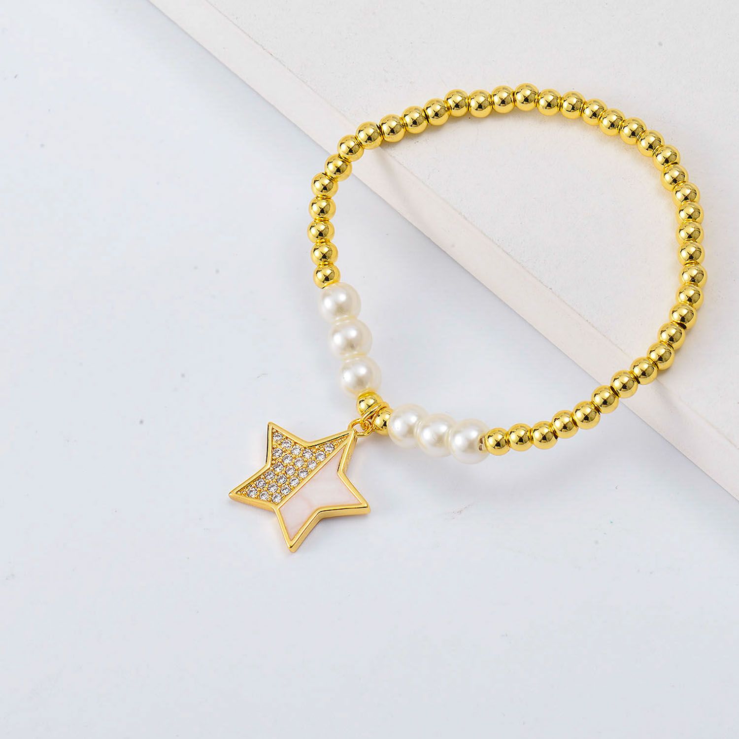 Pulseras de moda Oro Laminado con estrella y perlas