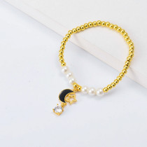 pulseras aesthetic Oro Laminado con dije luna de moda y perlas