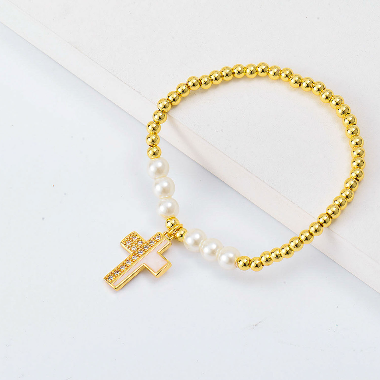 Pulseras de moda Oro Laminado con Dije de rosario y perlas