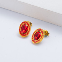 aretes acero inoxidable con piedra roja