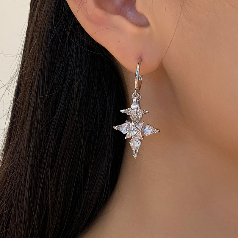 aretes de brillante estrella con diamante de moda para mujer