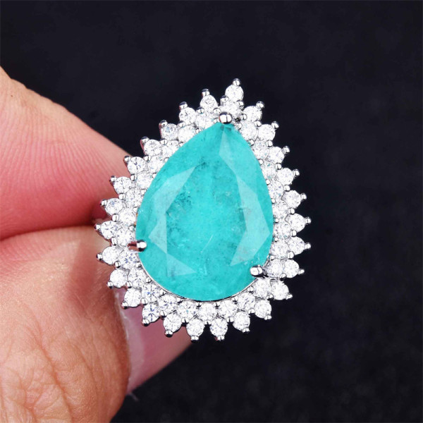 anillos de gota de azul turmalina con diamantes para dama