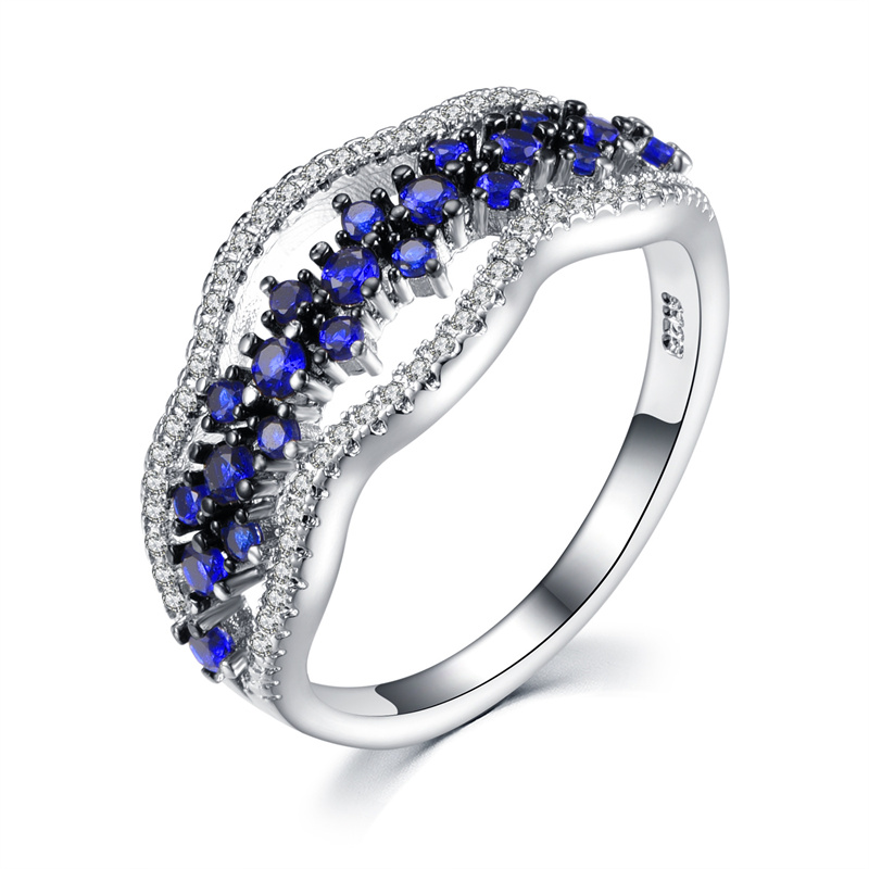 anillos hermosos de plateado 925 con zafiro para mujer