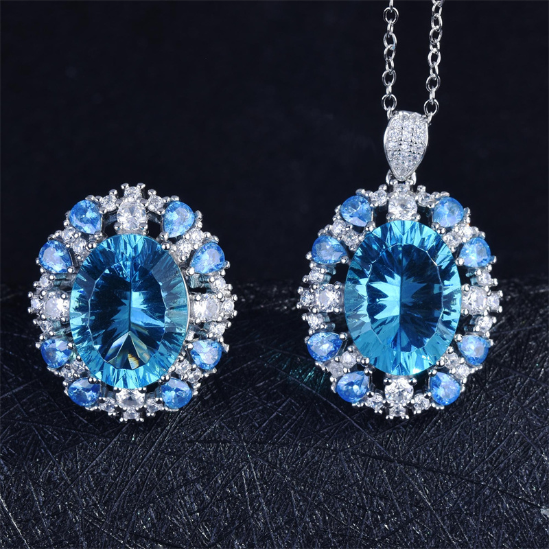 conjunto de anillo y collar de natural zafiro amatista con diamantes para mujer